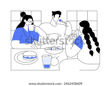 Sharing lunch isolated cartoon vector illustrations. Group of happy teens eating lunch together in dining room, student life, campus daily routine, diversity of university food vector cartoon.