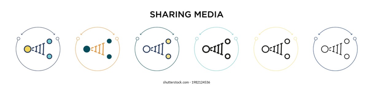 Sharing media icon in filled, thin line, outline and stroke style. Vector illustration of two colored and black sharing media vector icons designs can be used for mobile, ui, web