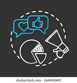 Sharing metrics chalk RGB color concept icon. Viral internet advertising strategy, social media marketing idea. SMM management. Vector isolated chalkboard illustration on black background