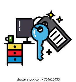 Sharing office space black outline icon colorful 