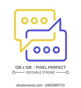 Sharing opinions two color line icon. Chat bubbles bicolor outline symbol. Group discussion. Messaging. Conversation. Duotone linear pictogram. Isolated illustration. Editable stroke