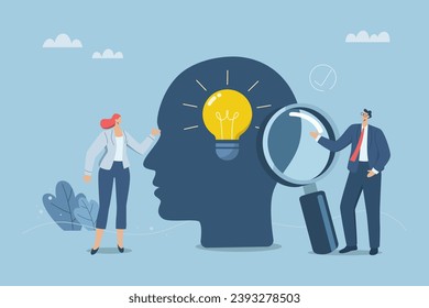 Sharing positive business ideas, Optimism or good attitude, How to solve problems, Emotional intelligence inspires and brings happiness to work, Light bulb in human head with business team.