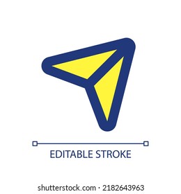 Sharing post pixel perfect RGB color ui icon. Paper plane. Social media button. Simple filled line element. GUI, UX design for mobile app. Vector isolated pictogram. Editable stroke. Arial font used
