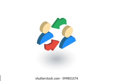 sharing, public communication, isometric flat icon. 3d vector colorful illustration. Pictogram isolated on white background