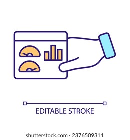 Sharing research results RGB color icon. Spread statistic analytics data. Provide explorated information. Isolated vector illustration. Simple filled line drawing. Editable stroke. Arial font used