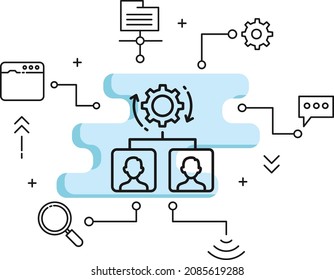 Sharing Same Settings Concept, File Folder Server Permission Vector Icon Design, Cloud computing and Internet hosting services Symbol, Network Group Settings Sign, Manage Engine stock illustration