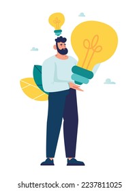 Compartir y buscar ideas de negocios. colaboración de intercambio de ideas y encuentro de personas creativas con ideas de bombillas. Encontrando soluciones creativas a las tareas, los trabajadores de oficina comparten ideas vectoriales