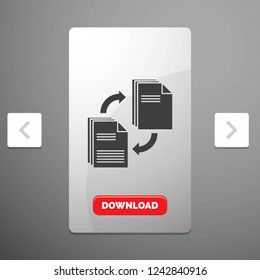sharing, share, file, document, copying Glyph Icon in Carousal Pagination Slider Design & Red Download Button