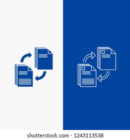 sharing, share, file, document, copying Line and Glyph web Button in Blue color Vertical Banner for UI and UX, website or mobile application
