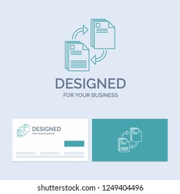 sharing, share, file, document, copying Business Logo Line Icon Symbol for your business. Turquoise Business Cards with Brand logo template