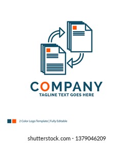 sharing, share, file, document, copying Logo Design. Blue and Orange Brand Name Design. Place for Tagline. Business Logo template.