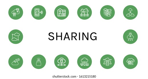 sharing simple icons set. Contains such icons as Cloud, Cloud computing, Shelter, Donation, can be used for web, mobile and logo