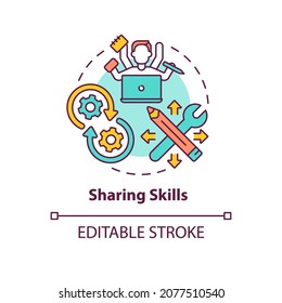 Sharing skills concept icon. Learning from professional. Social interaction. Knowledge dissemination abstract idea thin line illustration. Vector isolated outline color drawing. Editable stroke