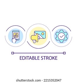 Sharing social media post loop concept icon. Promoting web content abstract idea thin line illustration. Popular shareable content. Isolated outline drawing. Editable stroke. Arial font used