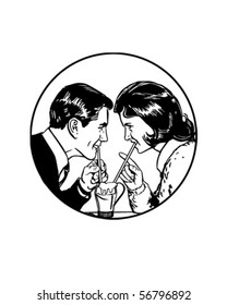 Sharing A Soda - Retro Clip Art