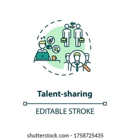 Sharing talent concept icon. Collaborative employee project. Share knowledge. Cooperation in corporate work idea thin line illustration. Vector isolated outline RGB color drawing. Editable stroke