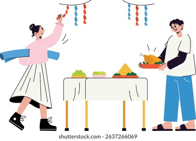 Sharing Traditional Birthday Meals illustration for web app infographic etc