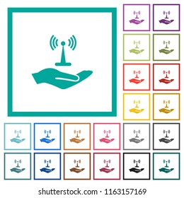Sharing wireless network flat color icons with quadrant frames on white background