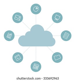 Sharing Of Working Files And Reference Materials Employees Project. Worldwide Cloud Technology And Services For Business And Work. Technical Document And File Repository. Vector Flat Illustration