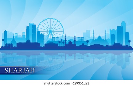Sharjah city skyline silhouette background, vector illustration