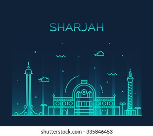 Sharjah skyline, detailed silhouette. Trendy vector illustration, linear style