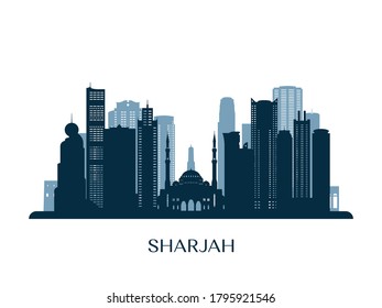 Sharjah skyline, monochrome silhouette. Vector illustration.