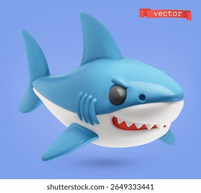 Shark 3d cartoon vector icon