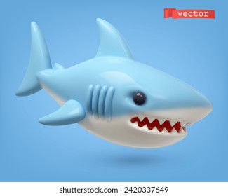 Shark, 3d render vector cartoon icon