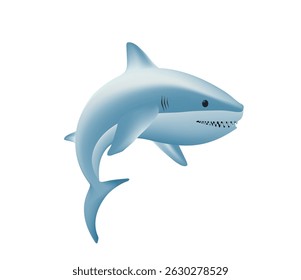 Shark 3D render vector illustration. Toothy shark. Ocean, sea animal concept. Angry shark with teeth. 3D render vector illustration