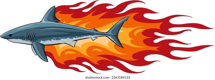 Shark, Abstract Flame Furious Marine Predator vector illustration