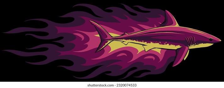 Shark, Abstract Flame Furious Marine Predator on black background vector illustration