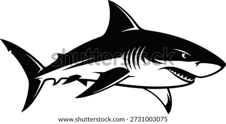 Shark aggressive predator fish detailed black silhouette illustration