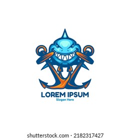 Shark And Anchor Character Logo For Business