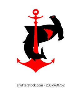 Shark and anchor sign. Nautical symbol vector illustration