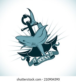 Shark and anchor. Vector illustration.
