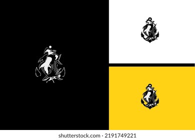 shark and anchor vector illustration black and white