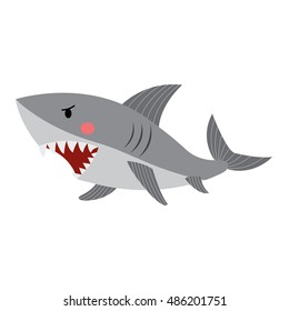 Shark animal cartoon character isolated on white background.