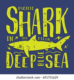 Shark animal deep blue sea typography, tee shirt graphics, vectors 