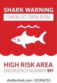 Shark area warning sign red. Swim at your own risk svg