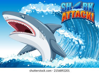 Shark attack banner concept with aggressive shark illustration