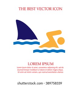 Shark attack danger vector icon. Fin and swimmer simple isolated sign symbol.