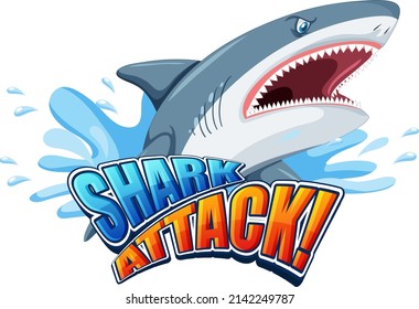 Shark attack font logo with cartoon aggressive shark illustration