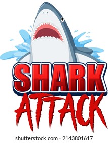 Shark attack font logo with cartoon aggressive shark illustration