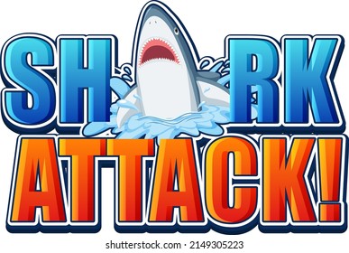 Shark attack font logo with cartoon aggressive shark illustration