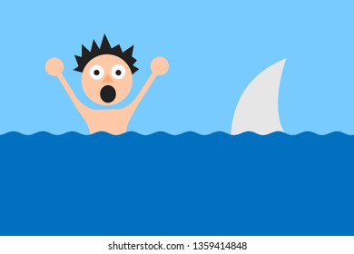 Shark attack - human is going to be killed by animal in the ocean and sea.  Man is screaming and shouting for help. Vector illustration