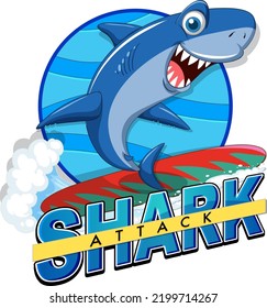 Shark attack icon with shark cartoon character illustration