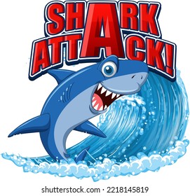 Shark attack icon with shark cartoon character illustration