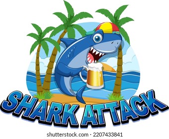 Shark attack icon with cute shark cartoon character illustration