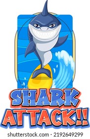 Shark attack icon with shark surfing illustration