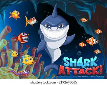 Shark attack icon with underwater sea animal illustration